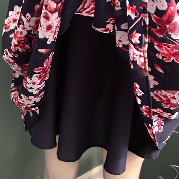 Elle Navy Blue Pink Floral Cherry Blossom Sleeveless Dress Size Small - Picture 6 of 11
